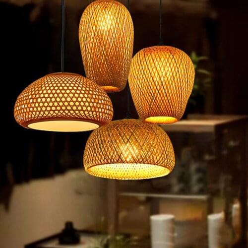 1pc Handmade Bamboo Chandelier Rattan Weaving Lighting Retro Bamboo Art Pendant lamp for Cafe Bar Restaurant with Light Source