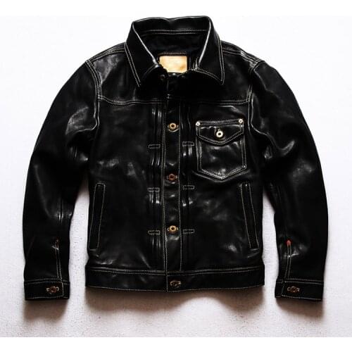 Free shipping.Japan style.Classic casual 506 vintage horsehide jacket.men slim quality genuine leather coat.black.short