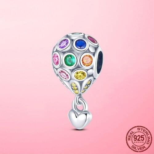 Hot Sale Balloon Charm 925 Sterling Silver Colorful CZ Balloon Charms Beads fit Original Pandora Bracelet Necklace S925 Jewelry