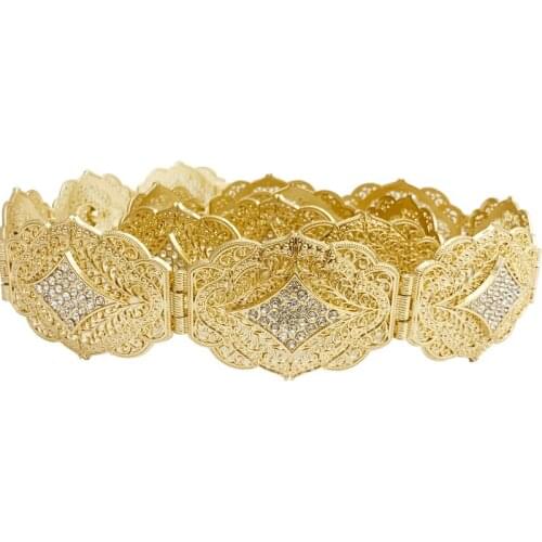 Caucasian nationality full rhinestone gold silver wedding decoration belt hollow carving metal waist chain adjustable length