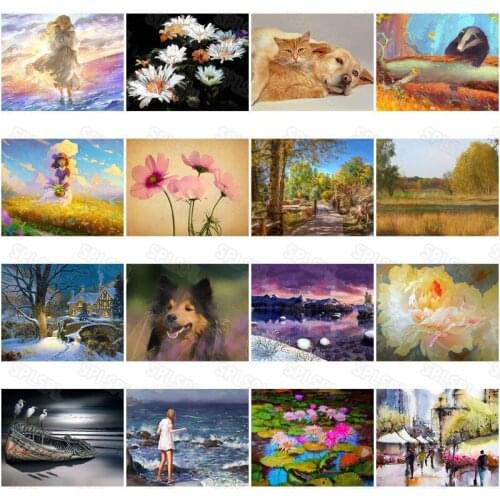 Diy Diamond Painting Day Comic Style Cartoon Beautiful Girl Modern Aesthetic Autumn and Winter Natural Landscape Painting