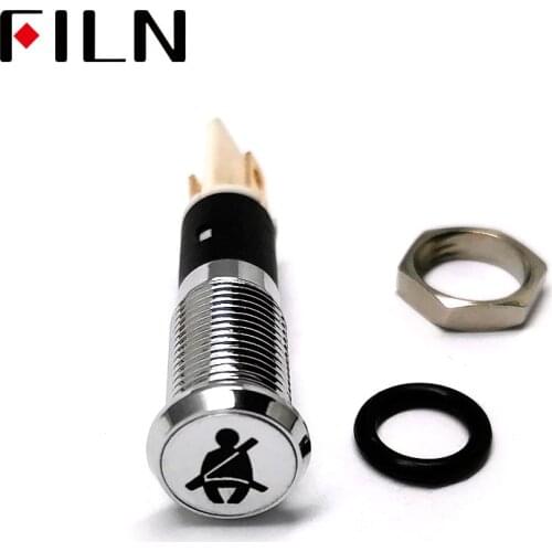 FILN 8mm C7 Car dashboard silver shell Seat belt marking 12v led indicator light with Solder foot