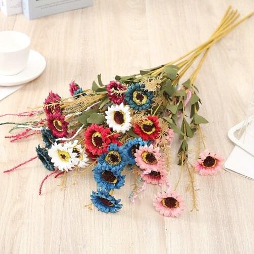 5 heads Sunflower Artificial Flower Branch DIY Hotel Home Floral Arrangement Decoration Wedding Party Fake Flower Plants