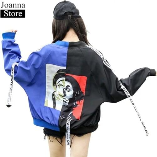 Spring Summer Jacket Women Basic Thin Coat Bomber Jackets Windbreaker Harajuku Spliced Outwear Baseball Coat school Uniforms new