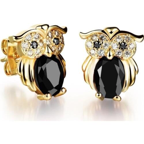 Small Owl Girls Earrings Yellow / White Gold Filled Crystal Zircon Animal Stud Earrings for Childrens Kids Baby Lovely Xmas Gif