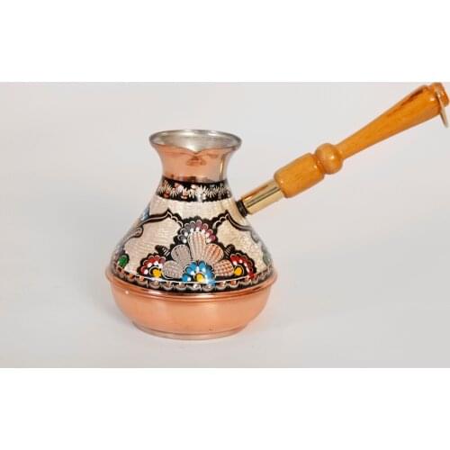 Turkish Handmade Russian Shape Copper Coffee Pot,Cezve Jezve,İbrik Enamel CarvedTurkish Pattern Coppe High Guality