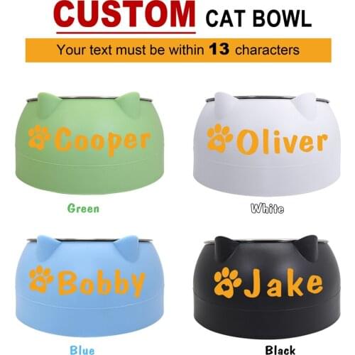 Personalized Stainless Steel Cat Bowl Non Slip Puppy Base Cat Food Drinking Water Feeder Tilt Neck Protection Dish 200/400/800Ml
