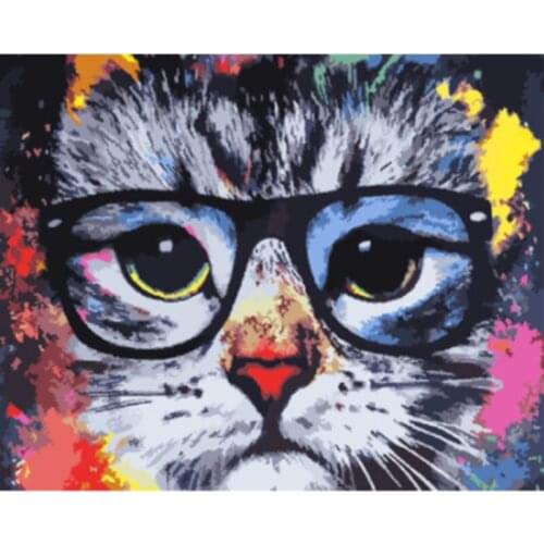 Cat With Glas Animal 40x50CM DIY Painting By Numbers Wall Art Picture Acrylic Painting For Home Decoration Drop Shipping 60x75cm