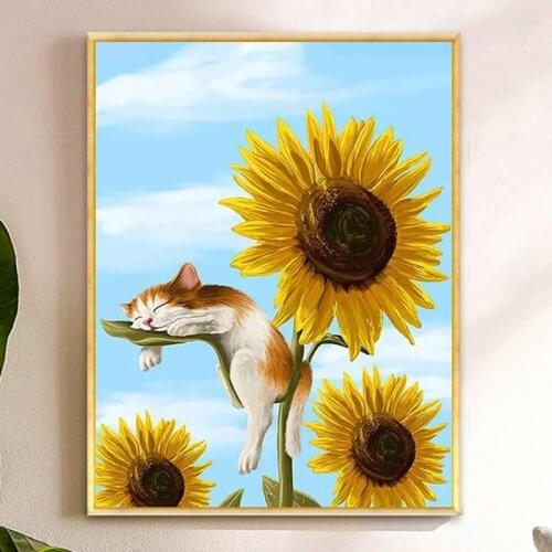 Dmc cross stitch kit cat embroidery needlework sets Cute kitten and sunflower DIY 11CT Printed Canvas counted cross stitch