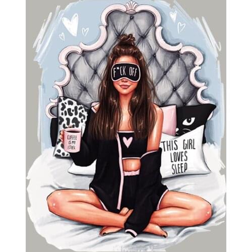 Patches For Clothing Heat Transfer Appliqued Tops Fashion Vinyl Diy Thermal Stickers Love Sleep Girl Pattern