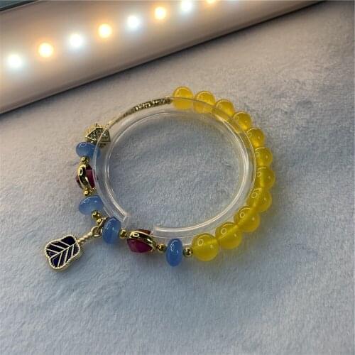 New Fashion Lovely Yellow Jades Natural Stone Pendant Bracelet Round Beads 8mm Lady Birthday Gift Exquisite Chain 7.5inch Y879