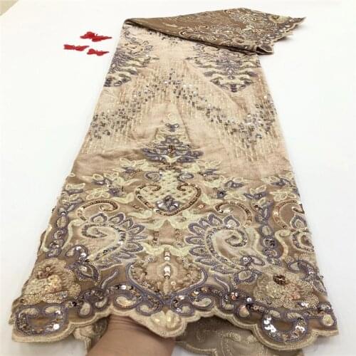 Latest African Lace Fabric African French Mesh Sequins Lace Fabric With Sequins Nigerian Lace Fabric For Wedding Dress JJN585