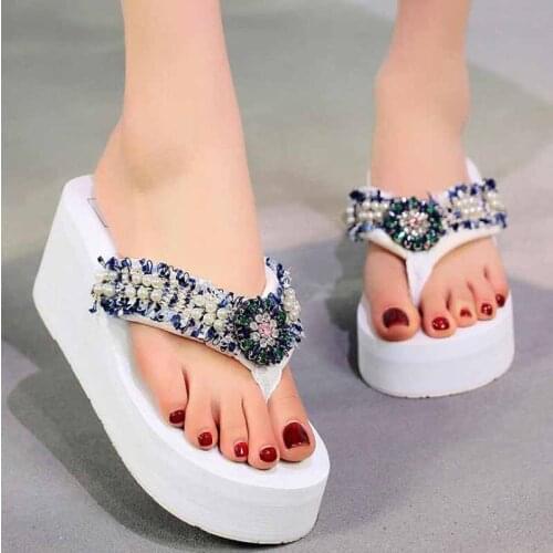 New Flip Flops Summer shoes woman Beach Sandals Womens Slippers Female Flat Sandals Rhinestone wedge pantoufle femme