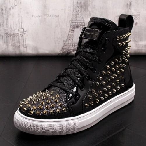 New Silver male ankle boot European and American punk style high top shoes trend casual shoes youth sequins rivet top sneaker A7