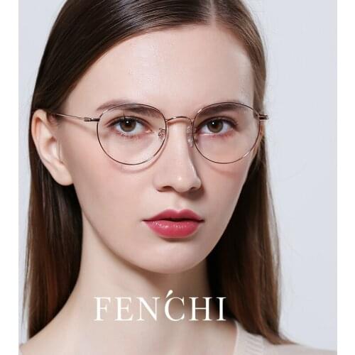 FENCHI Unisex Man Woman Glasses frame Retro Round Glasses Transparent Metal Eyeglass Frame oculos de grau feminino