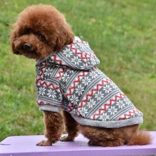 Pet Dog Autumn Winter Christmas Pattern Knitted Sweater Warm Velvet Lined Hoodie For Small Medium Dog Cat