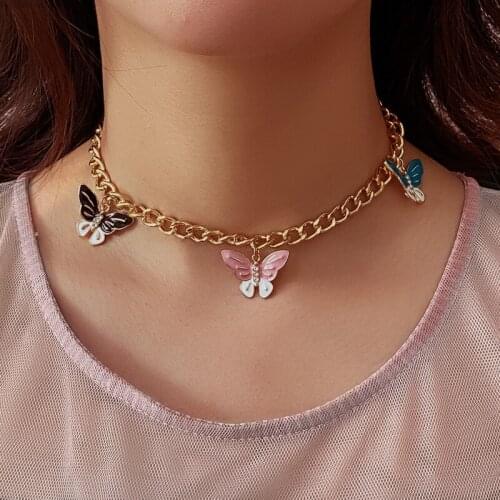 2021 New Colorful Enamel Animal Butterfly Star Gold Women Choker Necklaces Pendants Femme Chain Jewelry Kpop Collare Gift