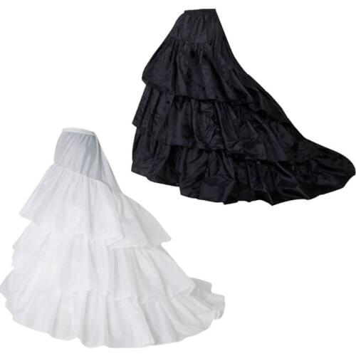 Bridal Wedding Dress Trailing Skirt Large 3-layer Ruffled Petticoat Elastic Waist Black White Lolita Petticoats Slip Lining Line
