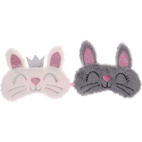 Plush Cute Grey Cat Long Ear Rabbit Eye Mask Sleeping Mask Eye Shade Cover Blindfold Goggles Eyeshade Eyepatch Travel Home Gift