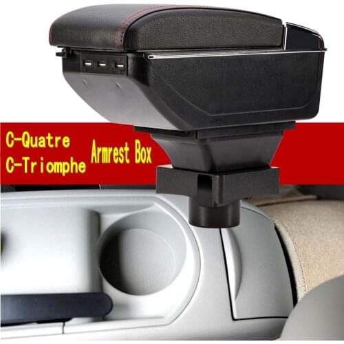 For Citroen C4 armrest box central Store content box with cup holder ashtray USB C4 armrests box