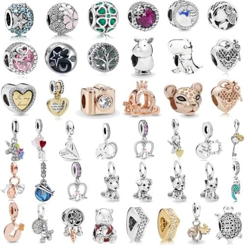 Silver Plated Lion Dinosaur Life Tree Crystal Heart Charms Beads Pendant Fit Brand Bracelets For Women DIY Making Jewelry