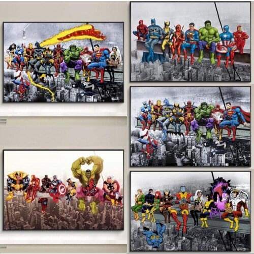 Disney Marvel Superheroes Lunch Atop A Skyscraper Art Print Poster Wall Art Marvel Art Gift Canvas Painting Wall Home Decoration