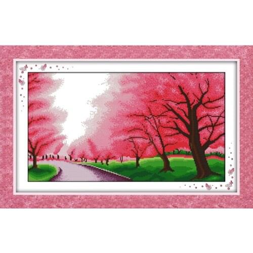Romantic sakura cross stitch kit lanscape 18ct 14ct 11ct count printed canvas stitching embroidery DIY handmade needlework