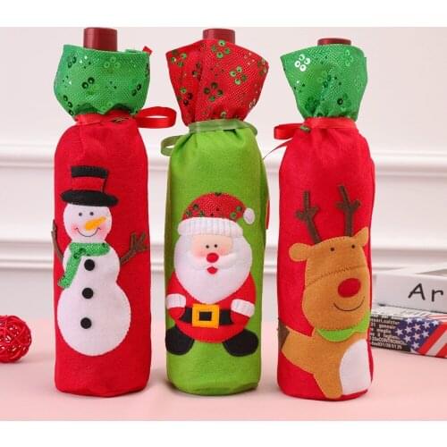 Christmas Decorations Santa Claus Wine Bottle Bags Snowman Gifts Champagne Sequins Holders Xmas Home Dinner Party Table Decors