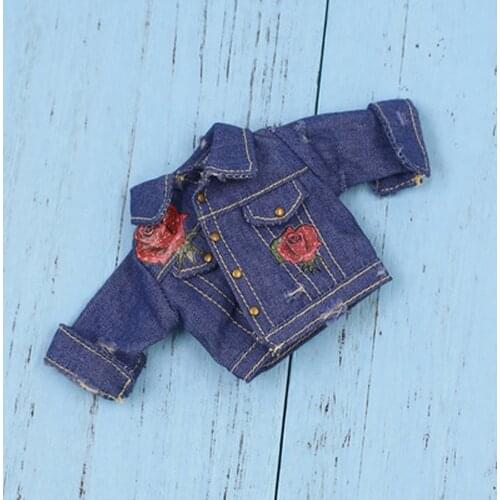 Rose Jeans Jacket Coat Clothes for 1/6 BJD DOD DZ 12inch Blythe Pullip Doll Party Outfit