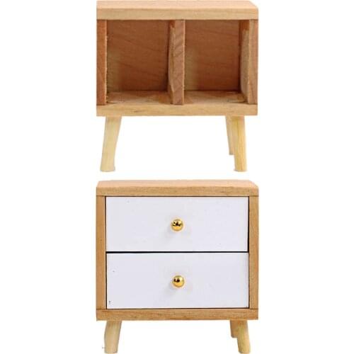 Cute 1:12 Doll House Wood Night Stands Miniature Furniture Bedroom Kids Toy