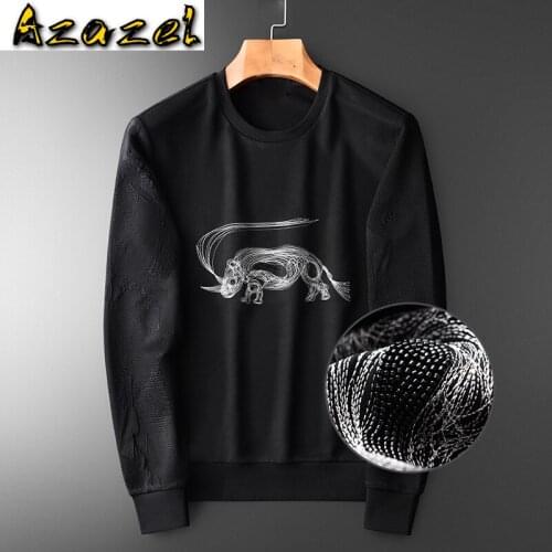 Azazel Black Sweatshirt Men Luxury Chest Embroidery Round Neck Hoodies Men Fashion Jacquard Sleeve Sweatshirt Male Plus Size 4XL