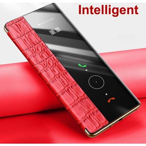 Intelligent Crocodile Grain Real Genuine Leather Cowhide Flip Case For Huawei Mate 30 40 Mate30 Mate40 Pro Plus Pro+ Cover