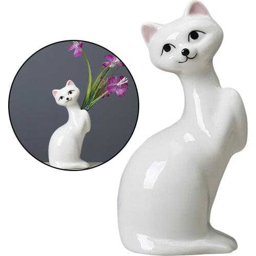 Cat Flower Vase Mini Cartoon Plants Flower Pot w/Tray Saucer Cat Lover Gifts