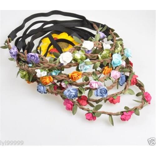 Handmade Floral Crown Flower Headband Hair Garland Wedding Headpiece Headwear Flower For Women Girls