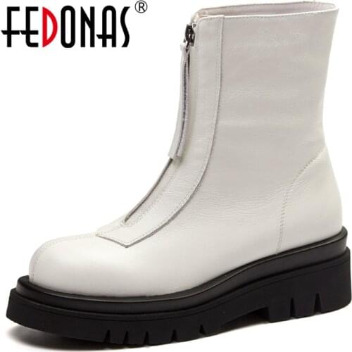 FEDONAS Classic Design Female Winter Shoes Woman Cross Tied Round Toe Thick Heels Ankle Boots Genuine Leather Working Boots