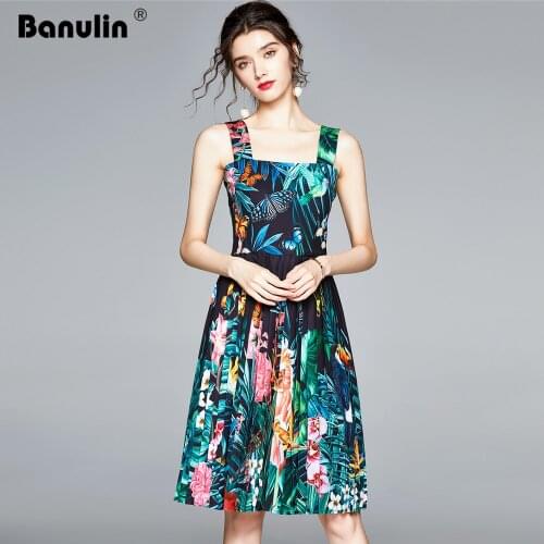 Banulin Runway Green Jungle Animal Print Mini Dress Women Spaghetti Strap Multicolor Floral Print Boho Holiday Beach Dress robe