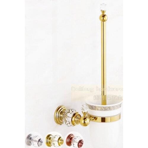 Gold color bronze hardware crystal hanging toilet brush / toilet glass ware bathroom accessories