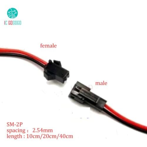 10pcs 10cm/20cm/40cm SM Terminal Cable Air Plug Connector 2P Electronic LED Power Supply Cord Male Female 4mm Wire SM-2P 2.54mm