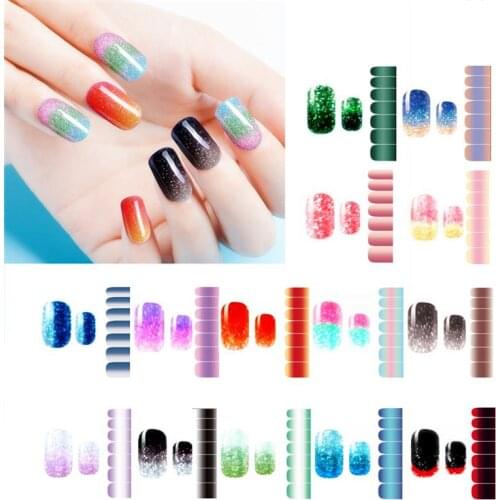 14 Sheets Nail Sticker Glitter Gradient Colors Full Nail Art Decal Nail Wrap Decal Manicure Accessories Transfer Sticker
