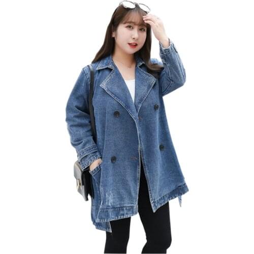 2021 Spring Autumn Oversized Loose Denim Jacket Women Casual Top Blue Cotton Jean Coat Bust 126-170cm Plus Size 4XL-8XL KW1105