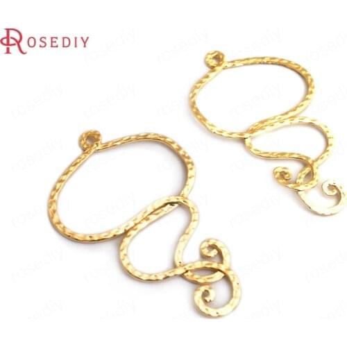 34902)6PCS 44x27MM 24K Gold Color Brass Curled Earrings Connect Charms Pendants High Quality Diy Accessories Jewelry Findings