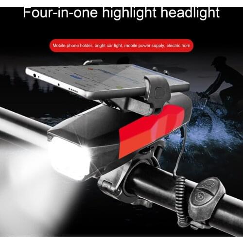 4000mAh 4 In 1 Bicycle Light Flashlight Bike Horn Alarm Bell Phone Holder Power Bank Bike Accessories Cycling Front Light Hot