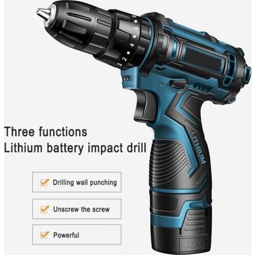 Rechargeable Lithium Battery Cordless home 36V Electric Drill bit wall 16.8V Electric Screwdriver with 2 Battery US Plug New