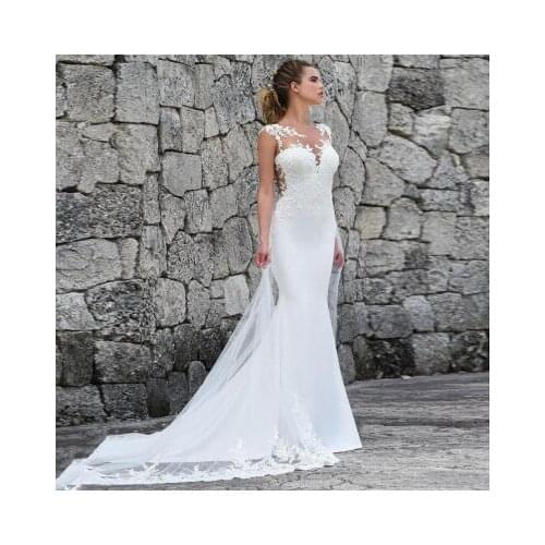 Freight free foreign trade wedding dress fishtail thin bride marriage simple tailed wedding dress