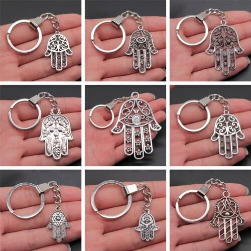 New Fashion Keychain Hamsa Hand Pendants DIY Men Jewelry Car Key Chain Ring Holder Souvenir For Gift