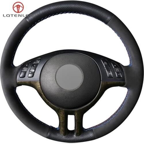 LQTENLEO Black Suede Leather Steering Wheel Cover for BMW 3 Series E46 2000-2006 5 Series E39 2000-2003 E53 X5 Z3 E36 2000-2002