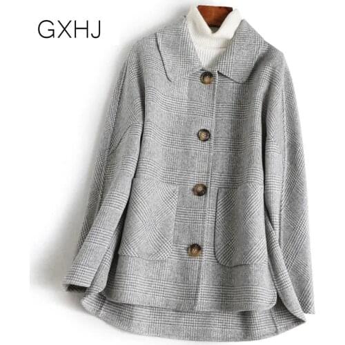 Elegant plaid Women woolen Coats Ladies 2021 Autumn fashion casual Turn-down collar coats Female warm outwear LHJ316