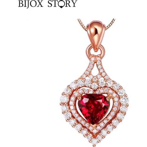 BIJOX STORY Elegant 925 Silver Necklace with Heart-shaped Emerald Sapphire Emerald Gemstone Jewellery Pendant for Women Wedding