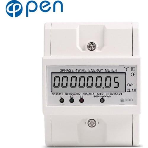 5-80A 380V AC 50HzDin Rail 3 Phase 4 Wire LCD Display Electronic Energy Meter Wattmeter kWh