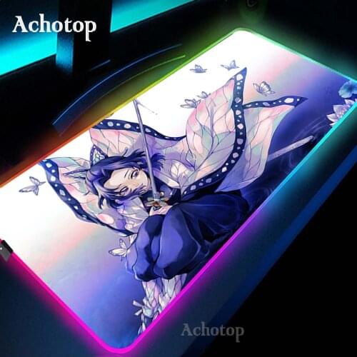 RGB Gaming Mouse Pad Computer Gamer Mousepad Anime Demon Slayer Large Game Mouse Mat Big Mause Pad PC Laptop Keyboard Desk Mat